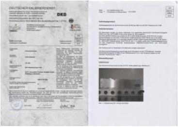 Abbildung Zertifikat der DKD Kalibrierung fr CN 180